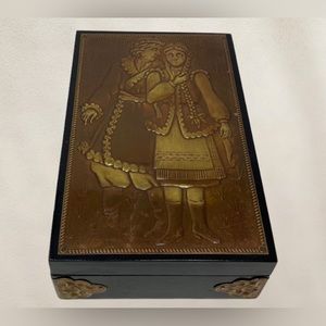 Vintage Soviet Wooden Jewelry Copper Clad Jewelry Box